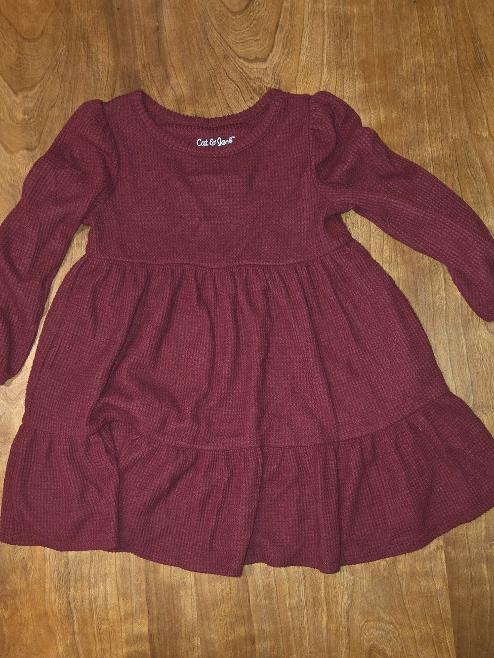 Cat & Jack Girls' Burgundy Waffle Knit Tiered Dress